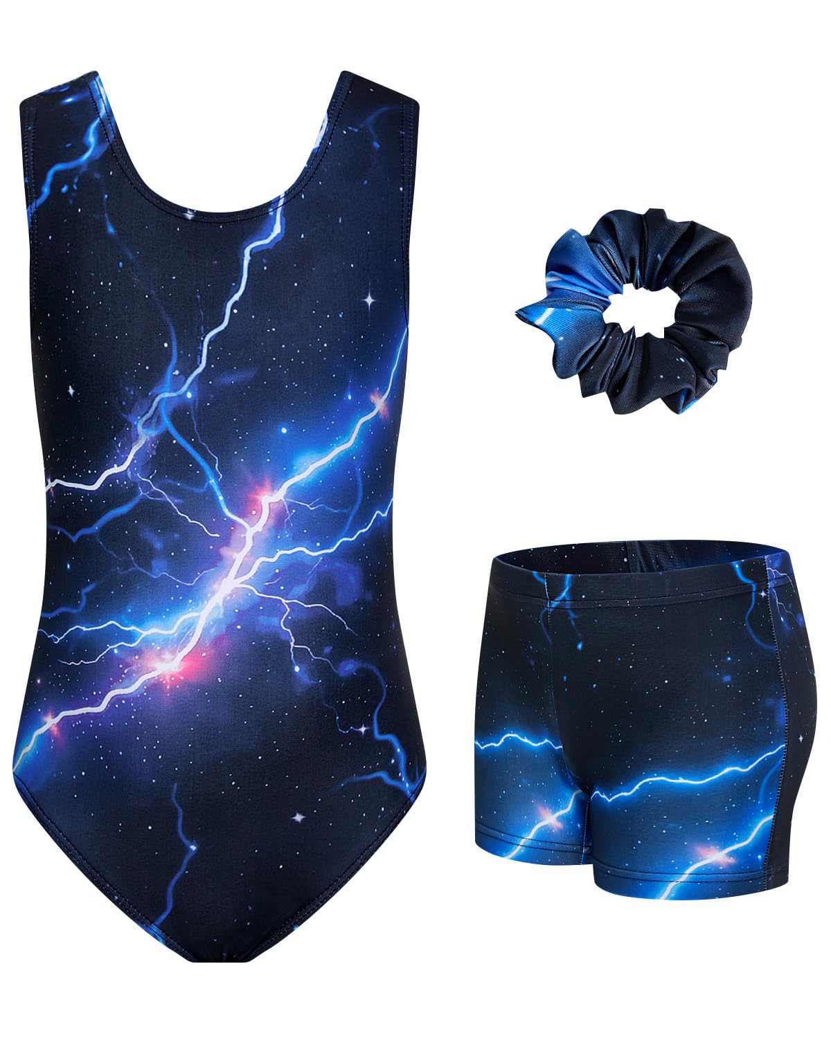 JiAmy Gymnastikanzug Mädchen, Turnanzug Kinder mit Hose Haarband Set, Glänzendes Gymnastik Turnanzug Leotard für 11-12 Jahre