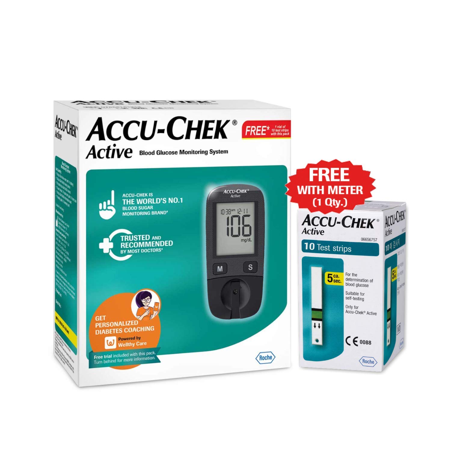 Accu-Chek Active Blood Glucose Glucometer Kit With Vial Of 10 Strips ...