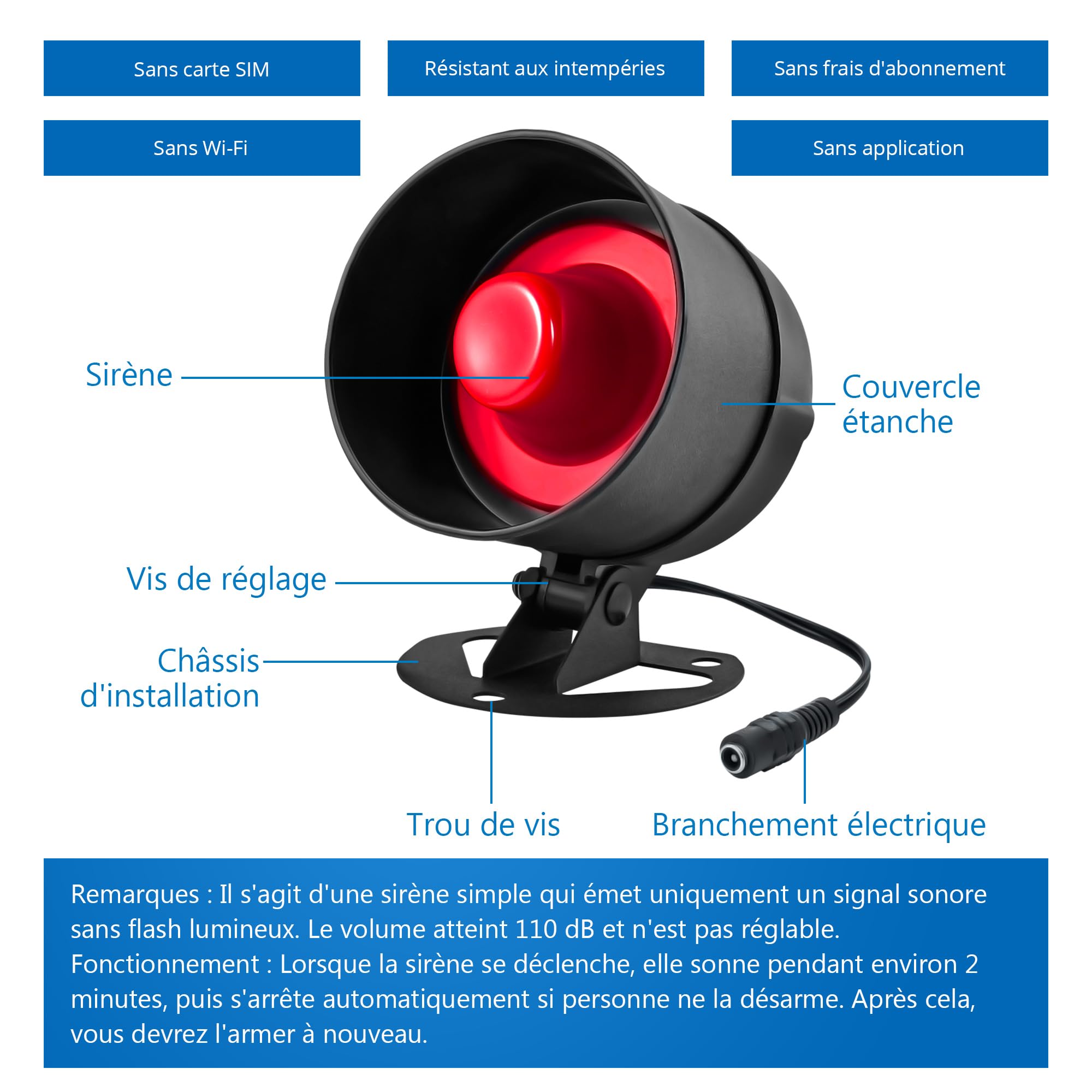Kit Alarme Maison 7 Pièces Sirène 115 DB Capteur Mouvement Porte Fenêtre Système Sécurité Télécommande