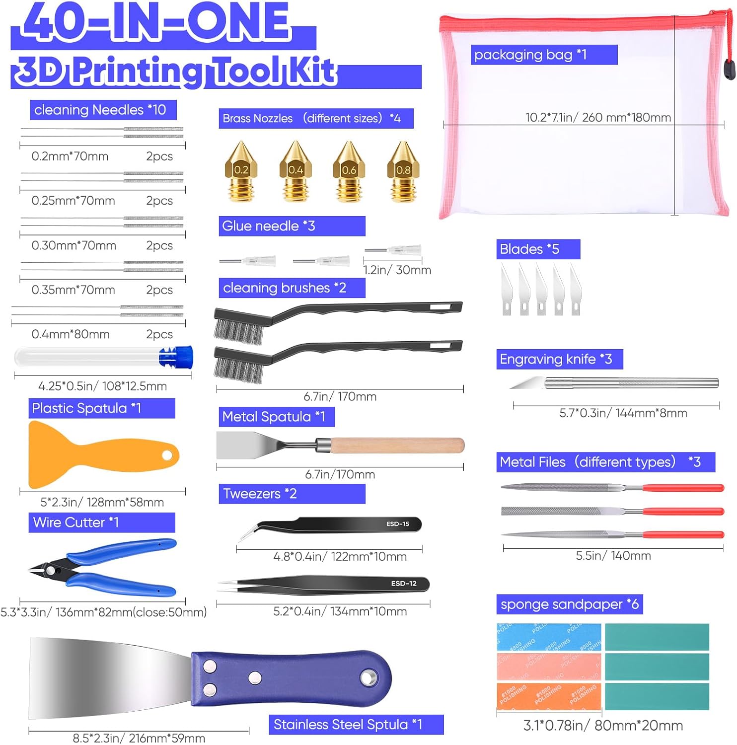40 Pcs 3D Printer Tools Kit 3D Printer Accessories for All FDM/SLA Printers image 5