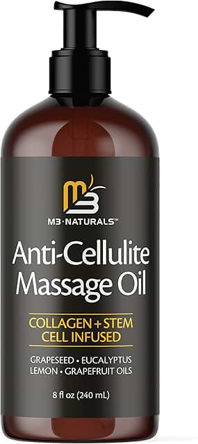 M3 Naturals Anti Cellulite Massage Oil Infused with Collagen and Stem Cell Help Tighten Tone Stretch Marks Cream Natural S...