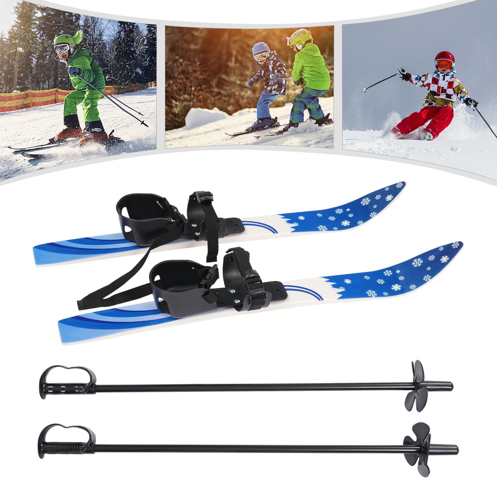 Set da sci per bambini, snowboard con 2 bastoni da sci, fissaggio bidirezionale, capacità di carico 50 kg, 2-8 anni Snowboard per principianti (blu)