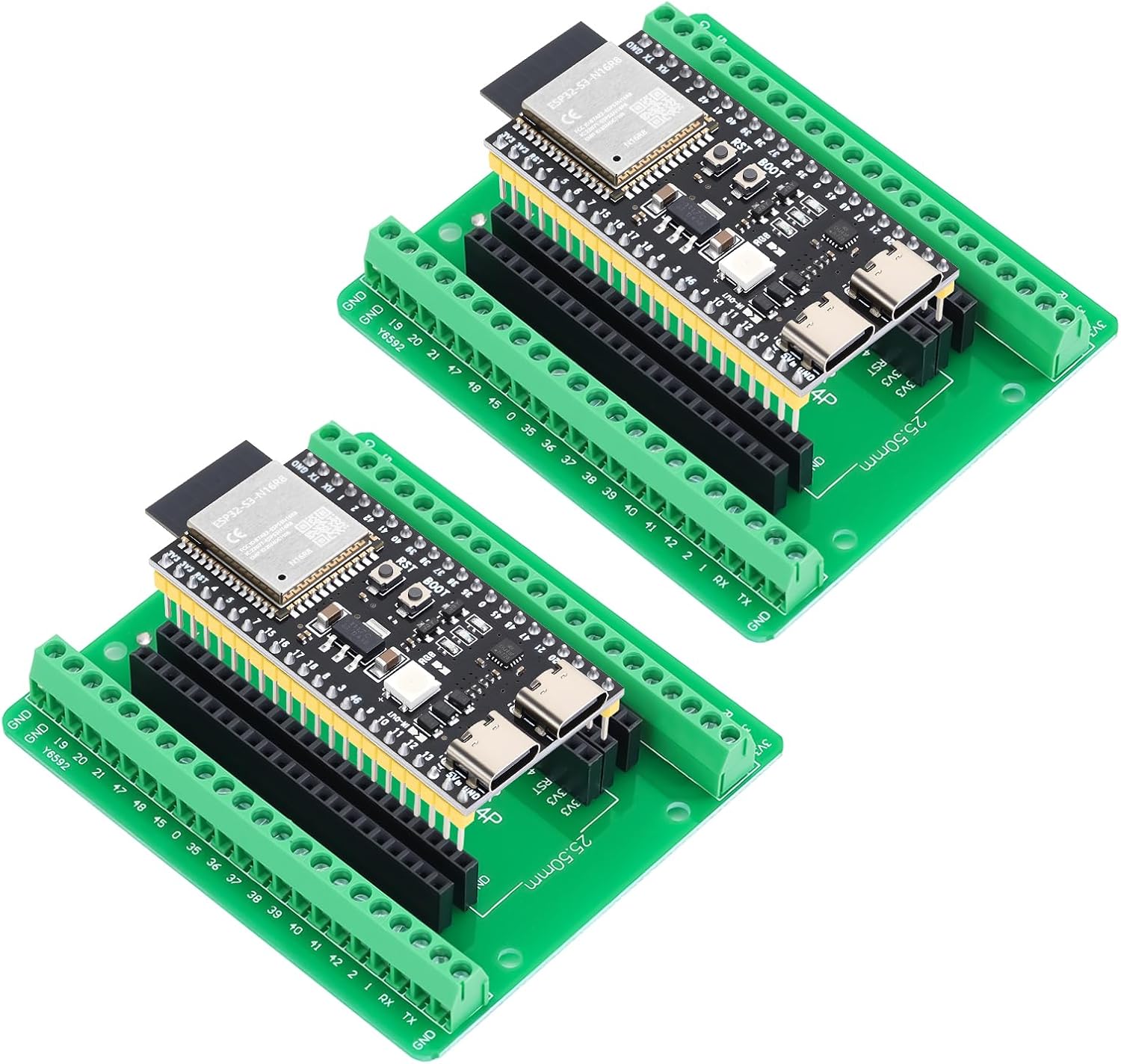 2 Pack ESP32-S3-DevKitC-1-N16R8 Development Board with Expansion Board Kit Integrated 2.4GHz WiFi Bluetooth 5.0 ESP32-S3-WROOM-1 Processor Dual Type C Interface for Arduino(Pre-Soldered)