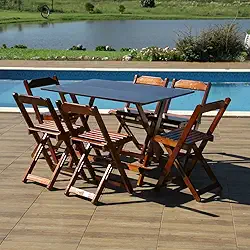 Jogo de Mesa 120x70 com 6 Cadeiras Dobráveis de Madeira Imbuia - Móveis Britz