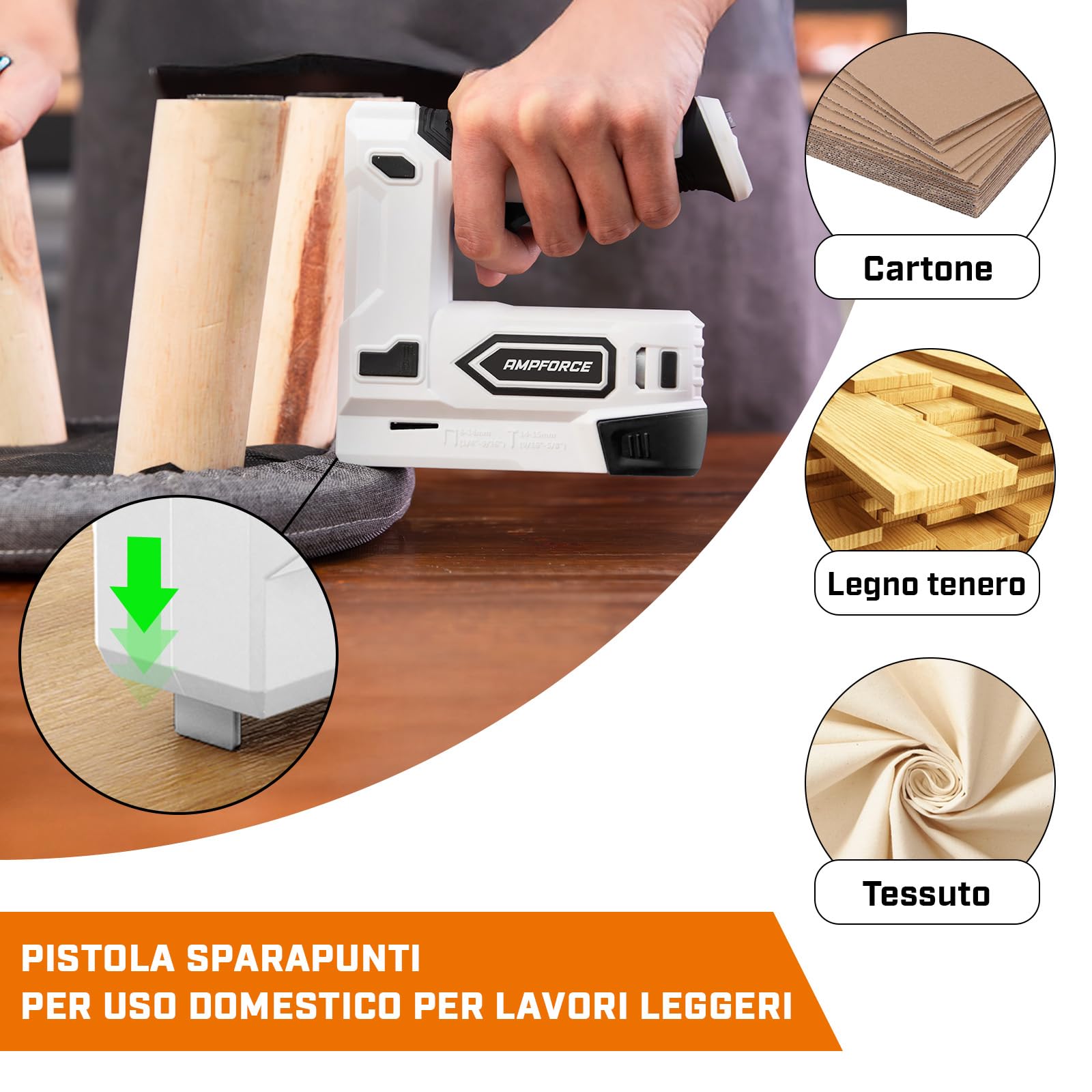 Graffettatrice Elettrica 2-in-1 Wireless 4V a Ioni di Litio con USB-C, Include Graffe e Chiodini per Tappezzeria, Riparazione Mobili, Moquette e Fai-da-Te Casa