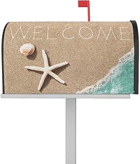 Mailbox Cover Magnetic Nautical Beach Starfish Shell Ocean Waves Mailbox Covers Standard Size 21x18in,Mailbox Covers Wrap Post Letter Box Cover for Garden Yard Outdoor Decor Sea Welcome Quote
