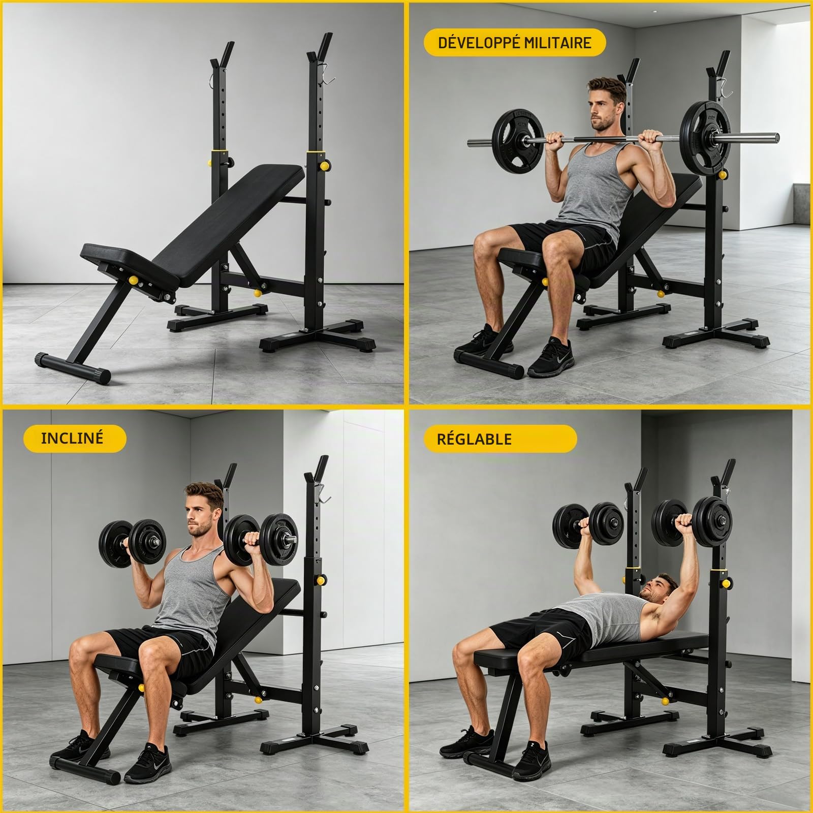 Banc Musculation Pliable Multifonction, Dossier Inclinable, Banc de Musculation Complet Bras et Jambes, Hauteur Réglable 7 Niveaux, Bench Press Musculation Homme Sport, Capacité Elevée, Noir