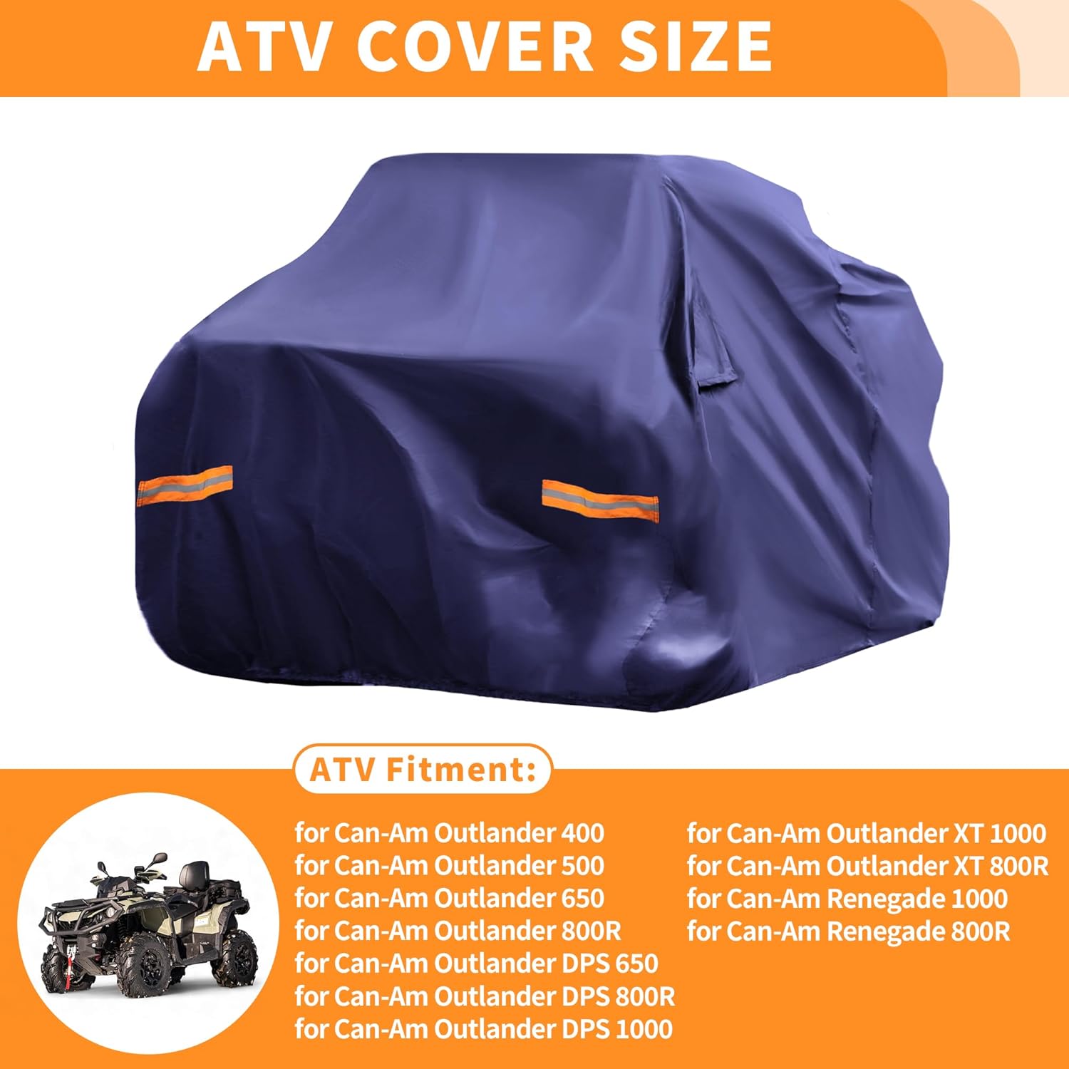 ATV Cover for Can-Am Outlander 400 Waterproof 4 Wheelers Quad Cover Outdoor Sun Rain Storage Protection 210D-PU Navy Blue 86.22x46.06x44.09in