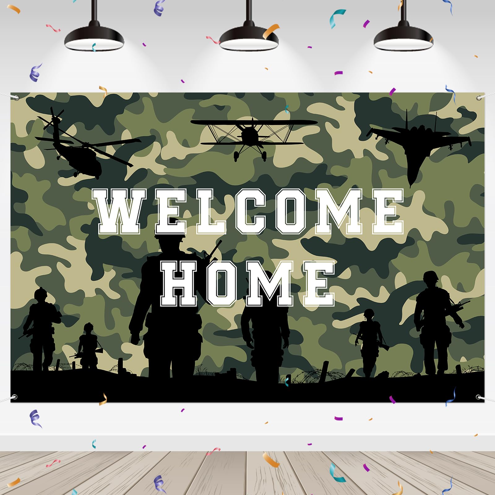 WeBenison Welcome Home Backdrop Family Party Photography Background Banner Camouflage Veterans Returning Home Military Army Retirement Party Banner