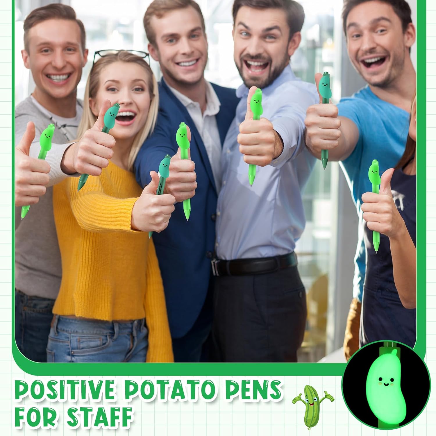 MotiMind 30 Pcs Funny Pickle Pens Bulk Positive Luminous Emotional Support Pens Thank You Gifts Bulk for Teachers Graduation Nurses Moms Employees Coworkers Office Staff Team Volunteers