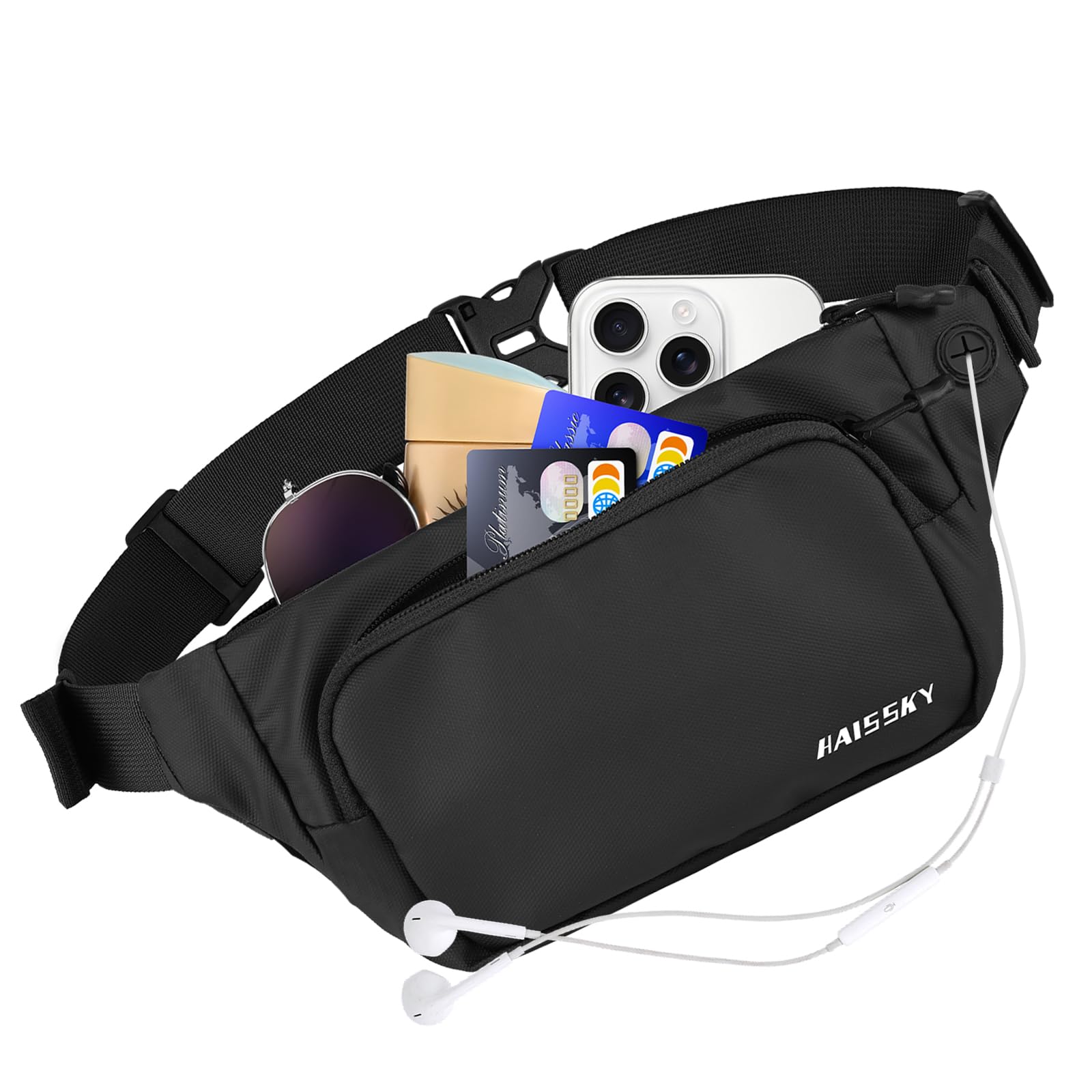 Razobws Bum Bag for Women & Men, Waterproof Bumbags with Adjustable Belt (60-140cm), Large Fanny Pack for Running Hiking Dog Walking, Crossbody Bag with Headphone Jack & Multi-Pockets
