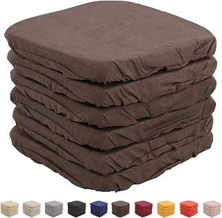 Juego de 6 cojines para silla con lazos y 4 puntos cómodos fabricados en Italia en algodón acolchado y grueso 5 cm (marrón)