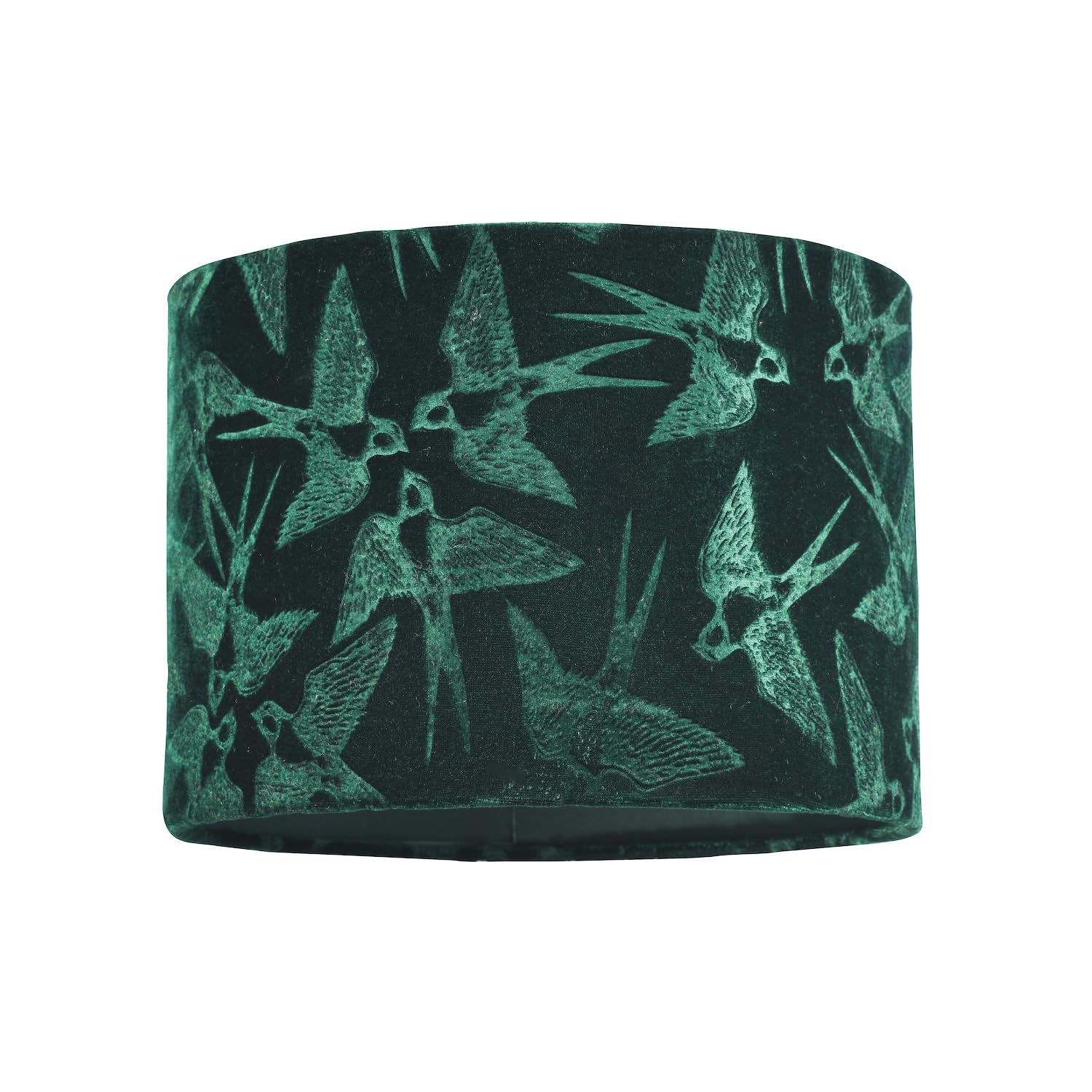 Happy Homewares Forest Green Highlighted Bird Decorated Dark Velvet Fabric Lamp Shade With Inner Cotton Lining | 25Cm Diameter | For Table Lamp Or Pendant By
