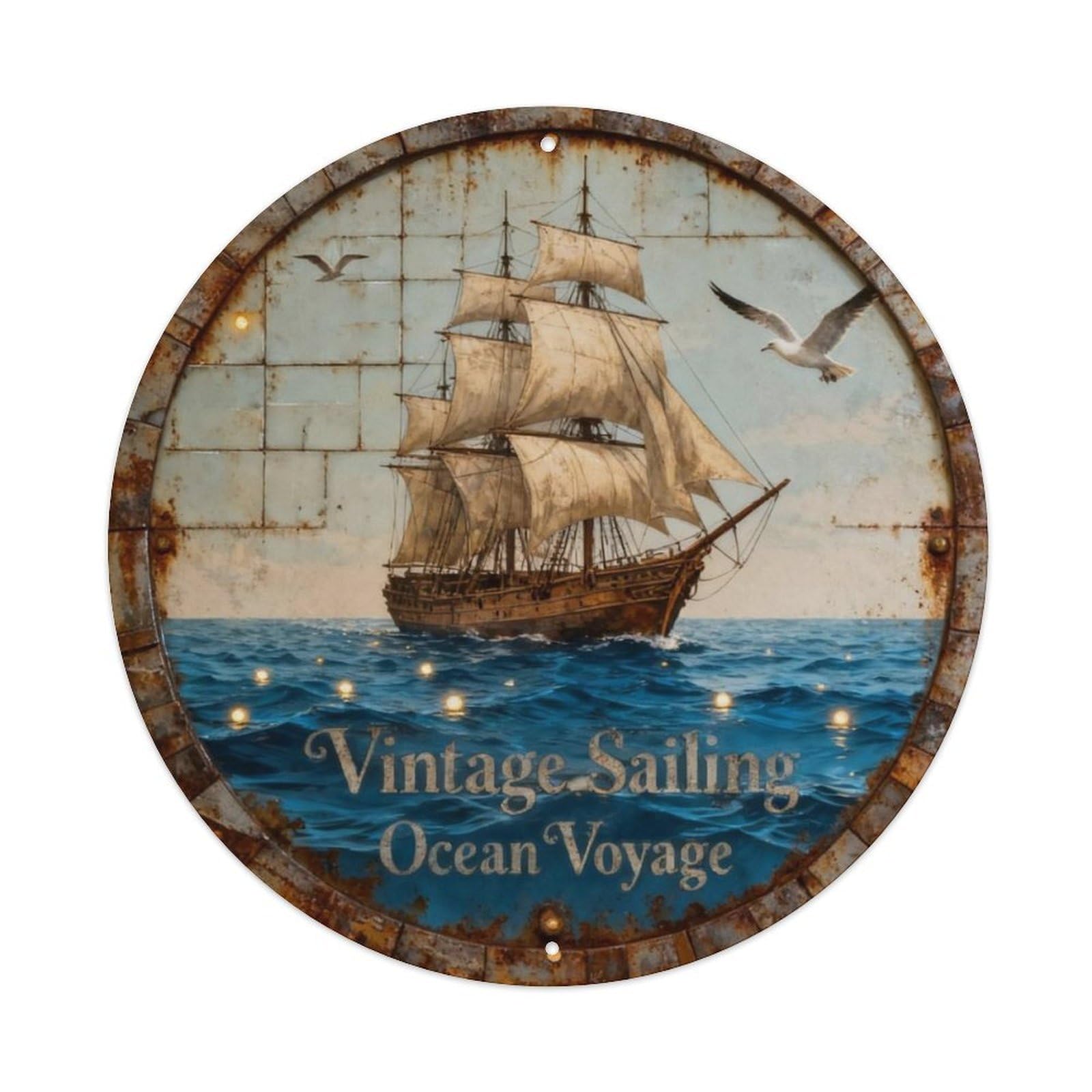 Vintage Sailing Ocean Voyage Metal Tin Sign Plaque
