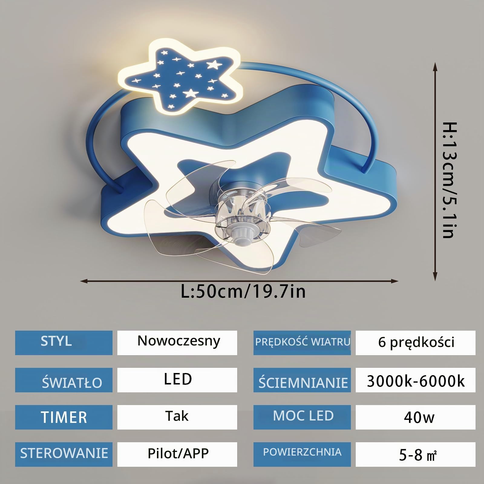 Lampa LED z wentylatorem dla dzieci i pilotem Cicha lampa sufitowa z wentylatorem Możliwość przyciemniania Inteligentny 6-biegowy wentylator sufitowy z oświetleniem Nowoczesna