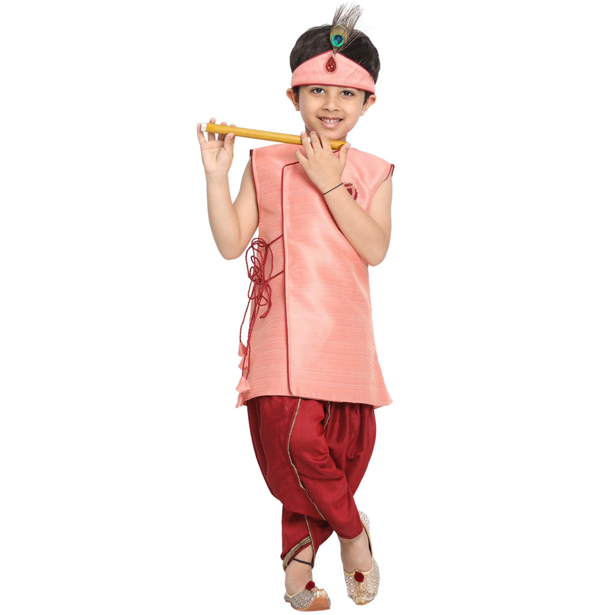Jbn Creation Boy's Silk Blend Krishna Style Kurta And Dhoti Pant Set With Mukut And Bansuri_Jbnbdk004Pn_20