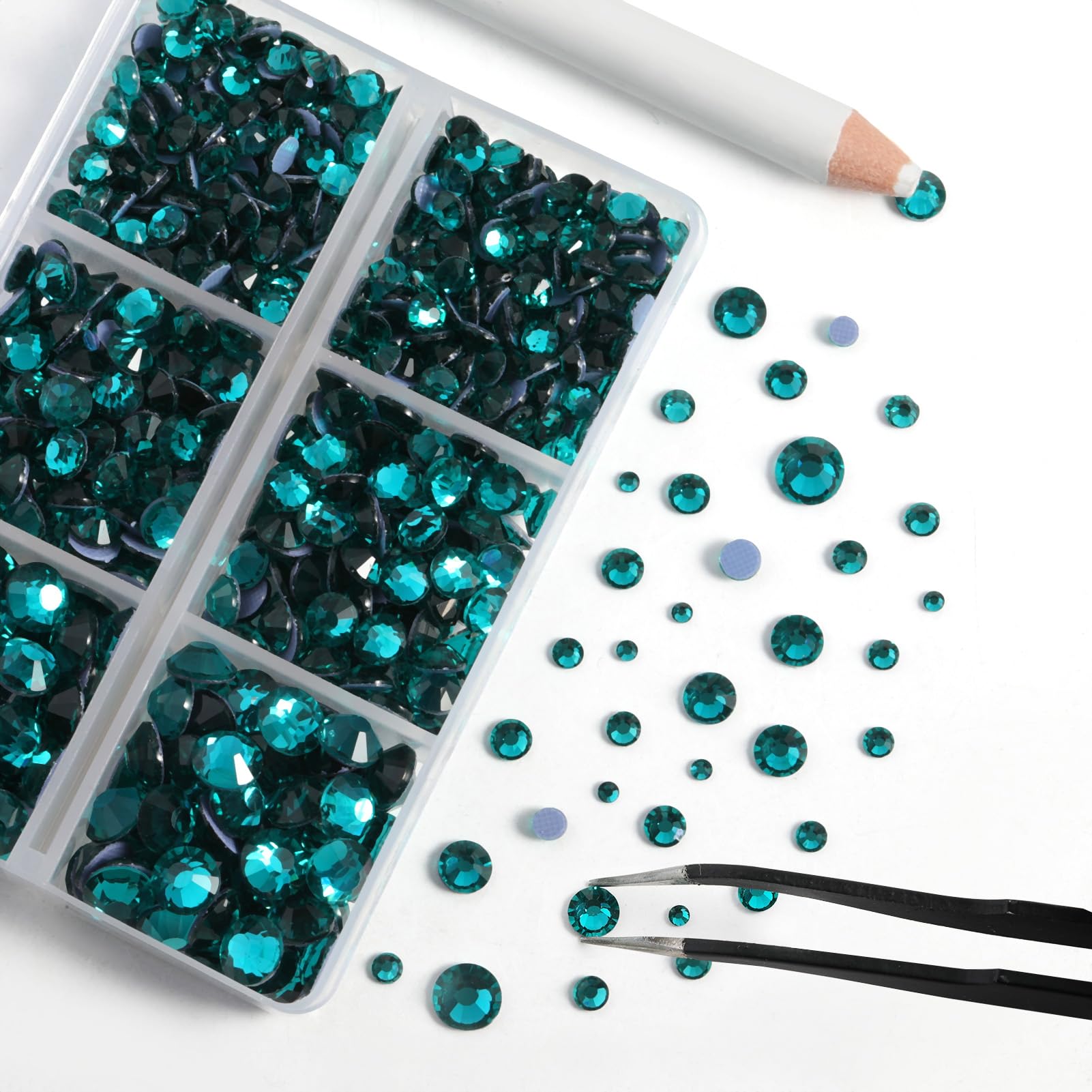 BEADSLAND Hotfix Rhinestones,6080PCS Blue Zircon Rhinestones for Clothes Crafts Mixed 6 Sizes with Wax Pencil and Tweezers Kit,SS6-SS30,Blue Zircon - Image 3
