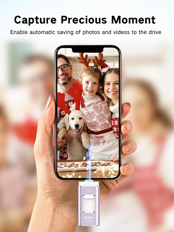 Gulloe 256GB Dual Interface Flash Drive for Phone Storage Photos Videos, Phone USB Backup External Photo Memory Stick - No App Required, Compatible with iPhone, iPad, Android & PC (Light Purple)