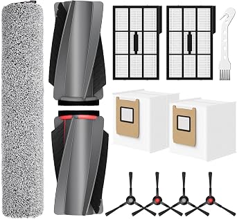Replacement Parts for Eufy Omni E25 E28 Robot Vacuum Accessories Kits-1 Mop Roller Brushes, 1 Main Roller Brushes, 4 Side Brushes, 2 HEPA Filters, 2 Disposable Dust Bags, 1 Cleaning Tool-11 Pack