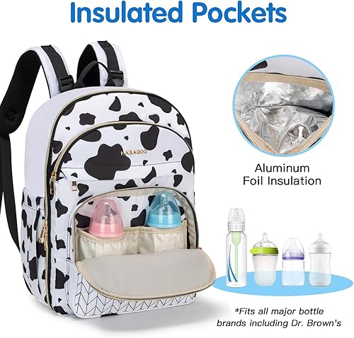 Miniatura 3 de KABAQOO Mochila para pañales de bebé, mochila impermeable para pañales para mamá y papá con cambiador, bolsillos aislados y correas para cochecito,