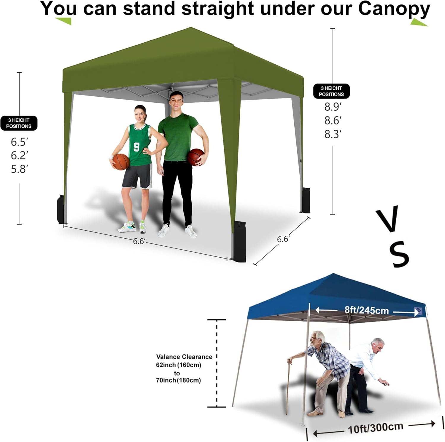 SANWAY 6.6' x 6.6' Pop Up Canopy Tent, Easy Outdoor Sun Shade for Events, Gazebo with Silver Coated Top for Camping, Parties, Beach Tent- Green