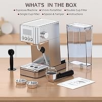 Vista 7 de Espresso Machine 20 Bar, Stainless Compact Espresso Maker with Steam Milk Frother, 57.5OZ Water Tank, Touch Screen Indicator of Making Time, for