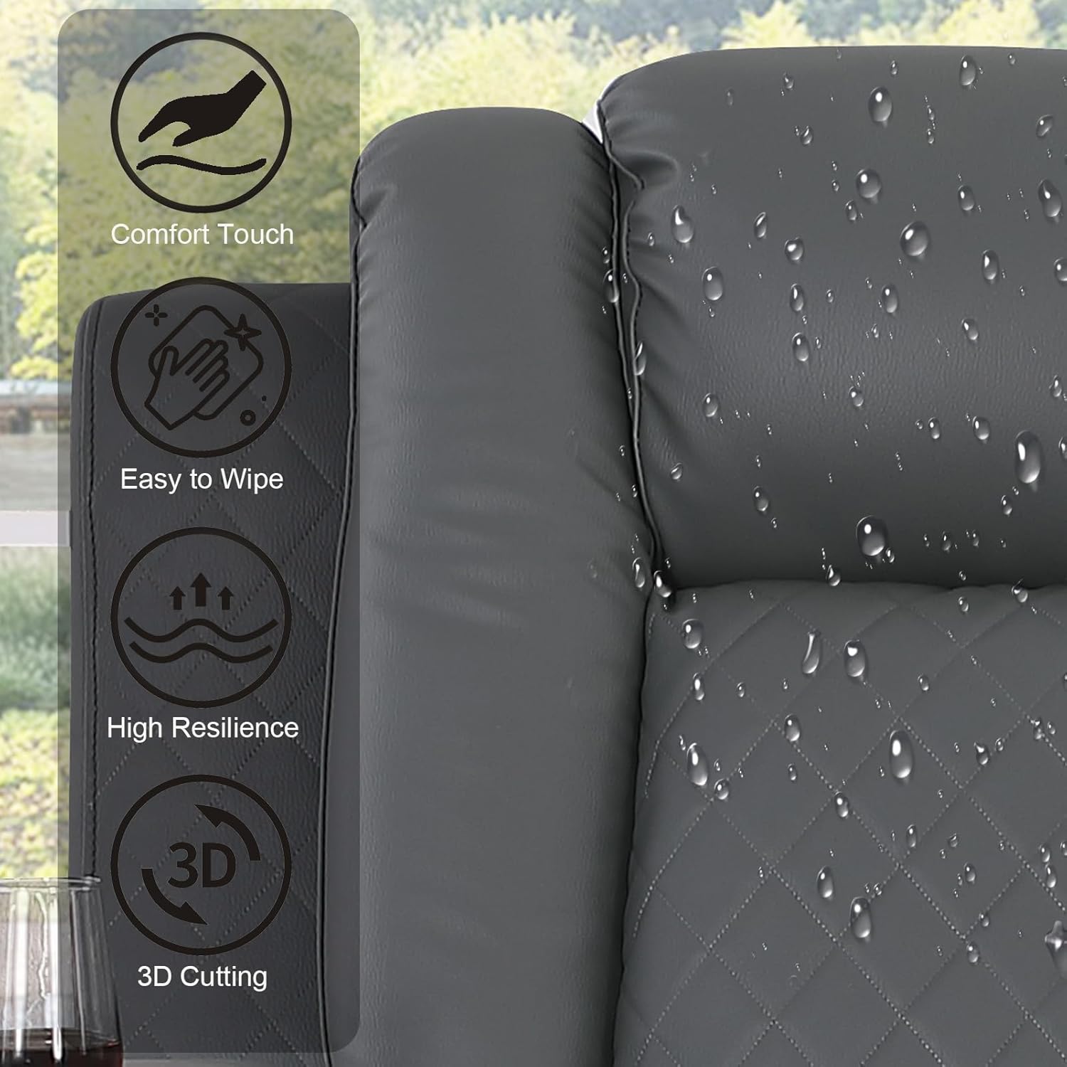Power Recliner Chair, Home Theater Reclining Chair with LED Lights Breathing Leather Single Seat Recliner Couch with Storage and Cup Holder for Living Room, Bedroom (Grey)