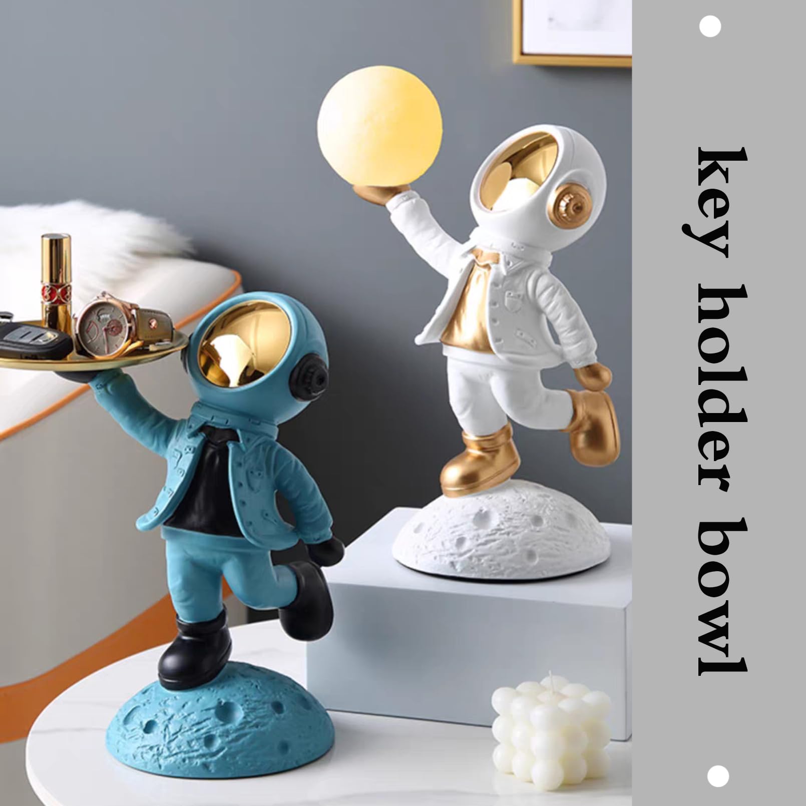 Cutfouwe Estatua de la Figura del Astronauta - AstronautenTableta decoración tazón de Dulces, Bandeja de Joyas, Bandeja de Llaves Decoración de Escritorio para el hogar y la Oficina,Oro,A