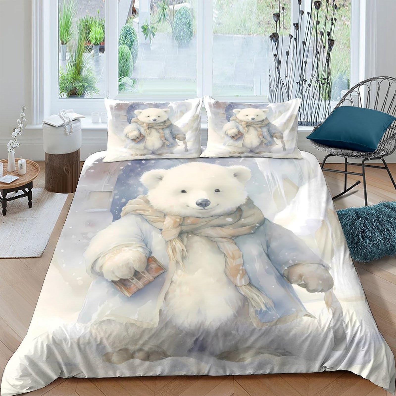 Ctjqhvkz Style-5 3D Printed Polar Bear Winter Style Fitted Sheet Microfiber Soft Anti-Slip Nordic Bear Bed Cover For Bedroom Guest Room Decor Single（135X200cm）