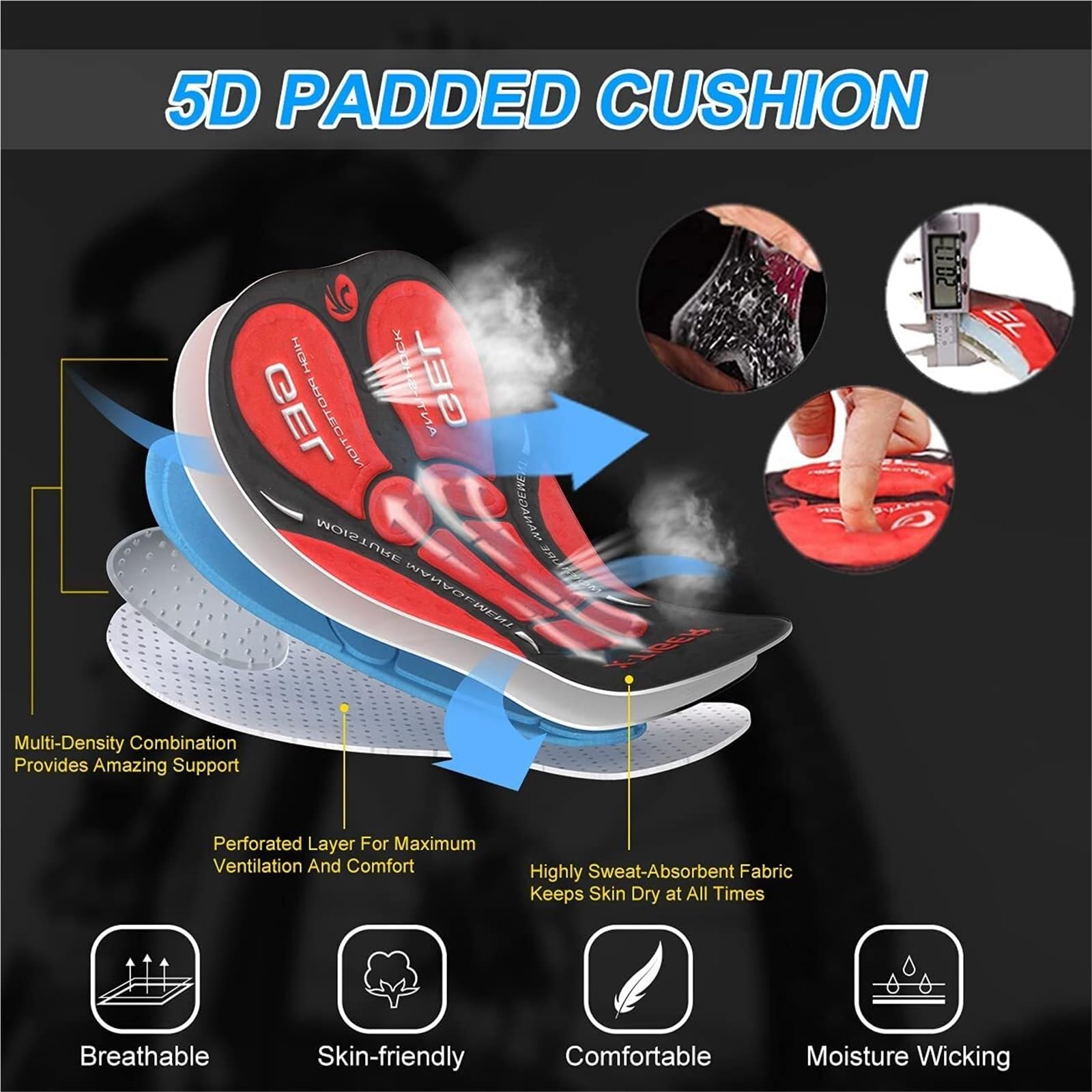 Culotte Ciclismo Hombre Pantalones cortos de ciclismo con bolsillo trasero y acolchado 5D for hombre, mallas for montaña carretera