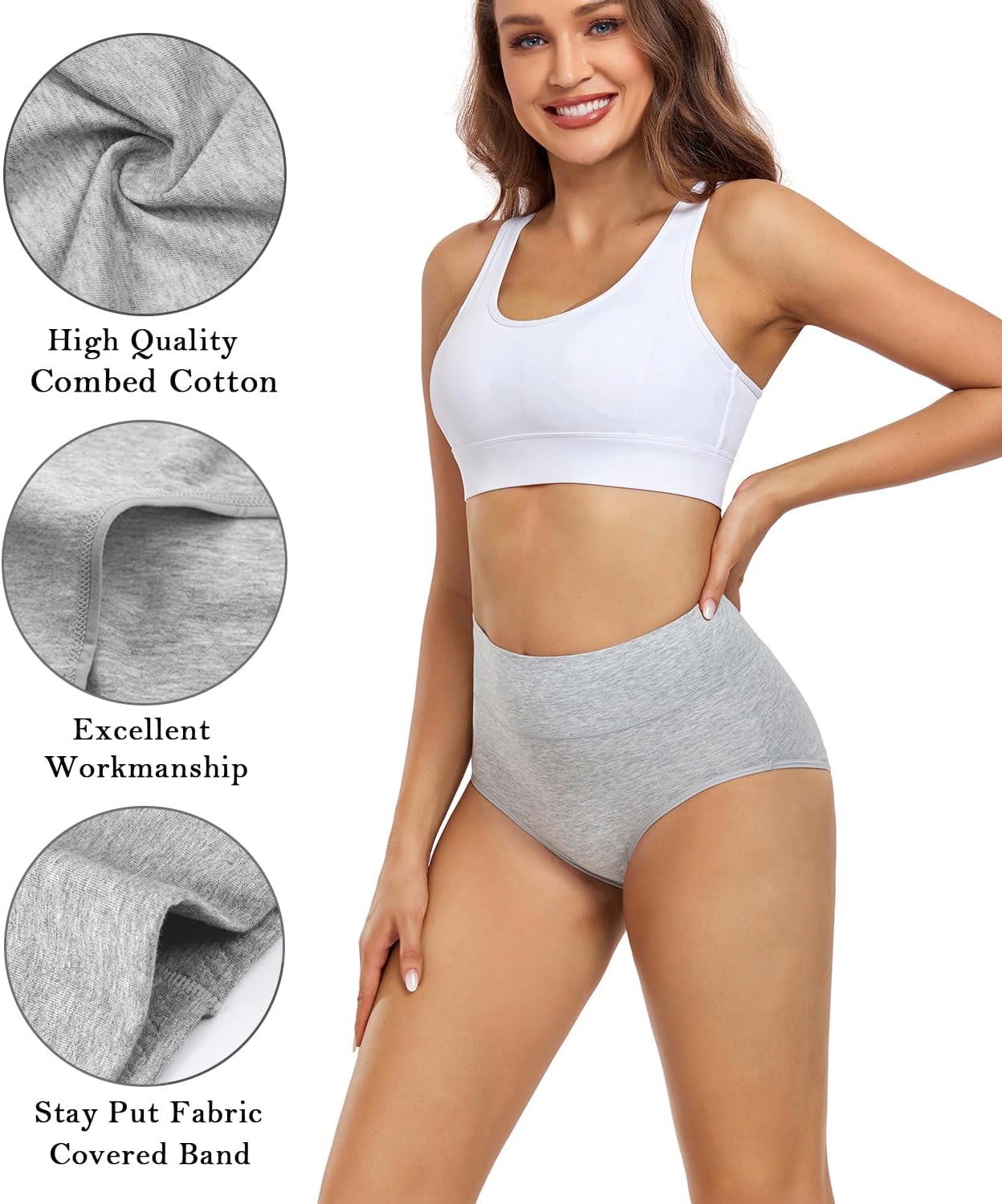 wirarpa Women's Underwear High Waisted Ladies Cotton Panties Soft Full Coverage Briefs 5 Pack Grey 5X-Large - Image 5