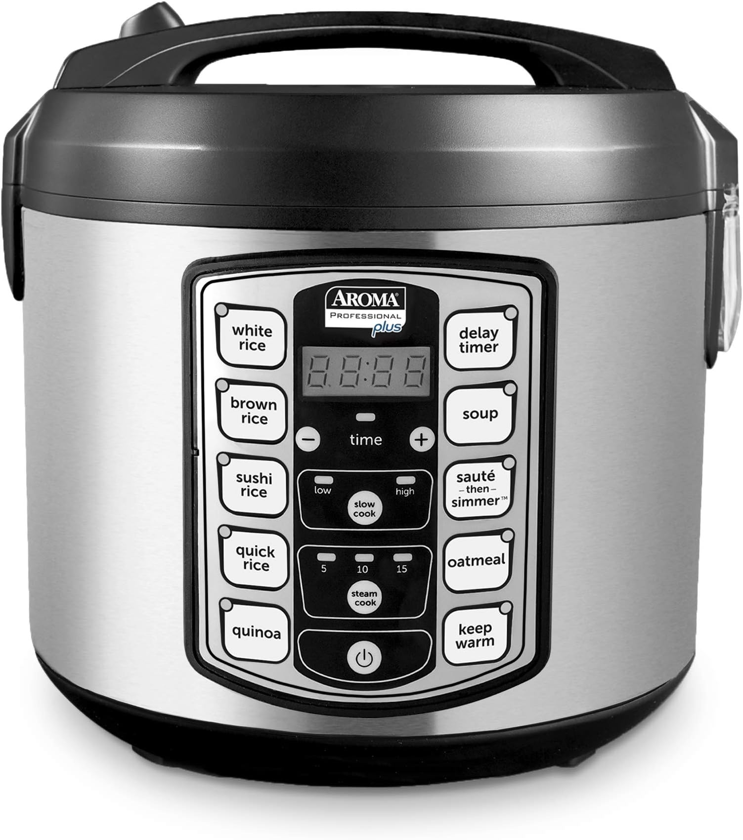 Aroma Housewares ARC-5000SB Digital Rice, Food Steamer, Slow, Grain Cooker, Stainless Exterior/Nonstick Pot, 10-cup uncooked/20-cup cooked/4QT, Silver, Black