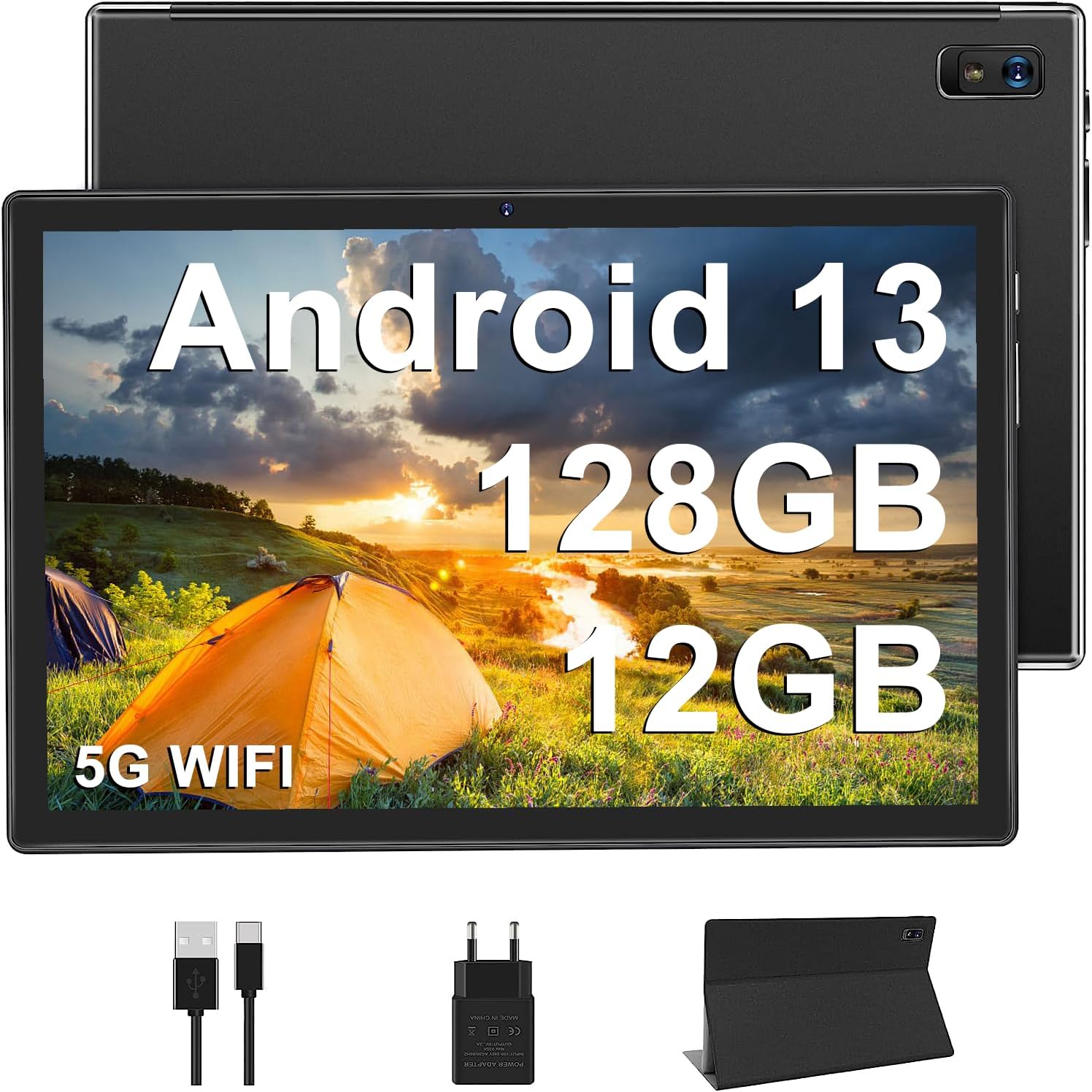 AOCWEI Tablet 10 Pollici Android 13 Tablet con 5G WiFi, X900 Octa Core 2.0GHz 12GB RAM 128GB ROM,512GB Espandibili, Google GMS, Batteria 8000mAh, Tablet - Nero