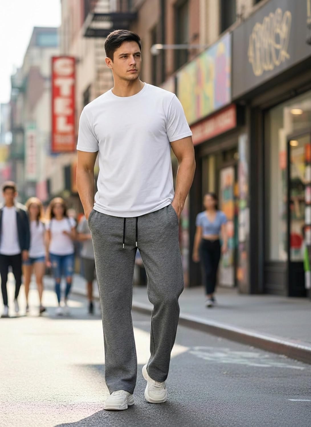 Mens Baggy Sweatpants Wide Leg Jogging Casual and Drawstring Open Bottom Sports Pants with Pockets - Image 6