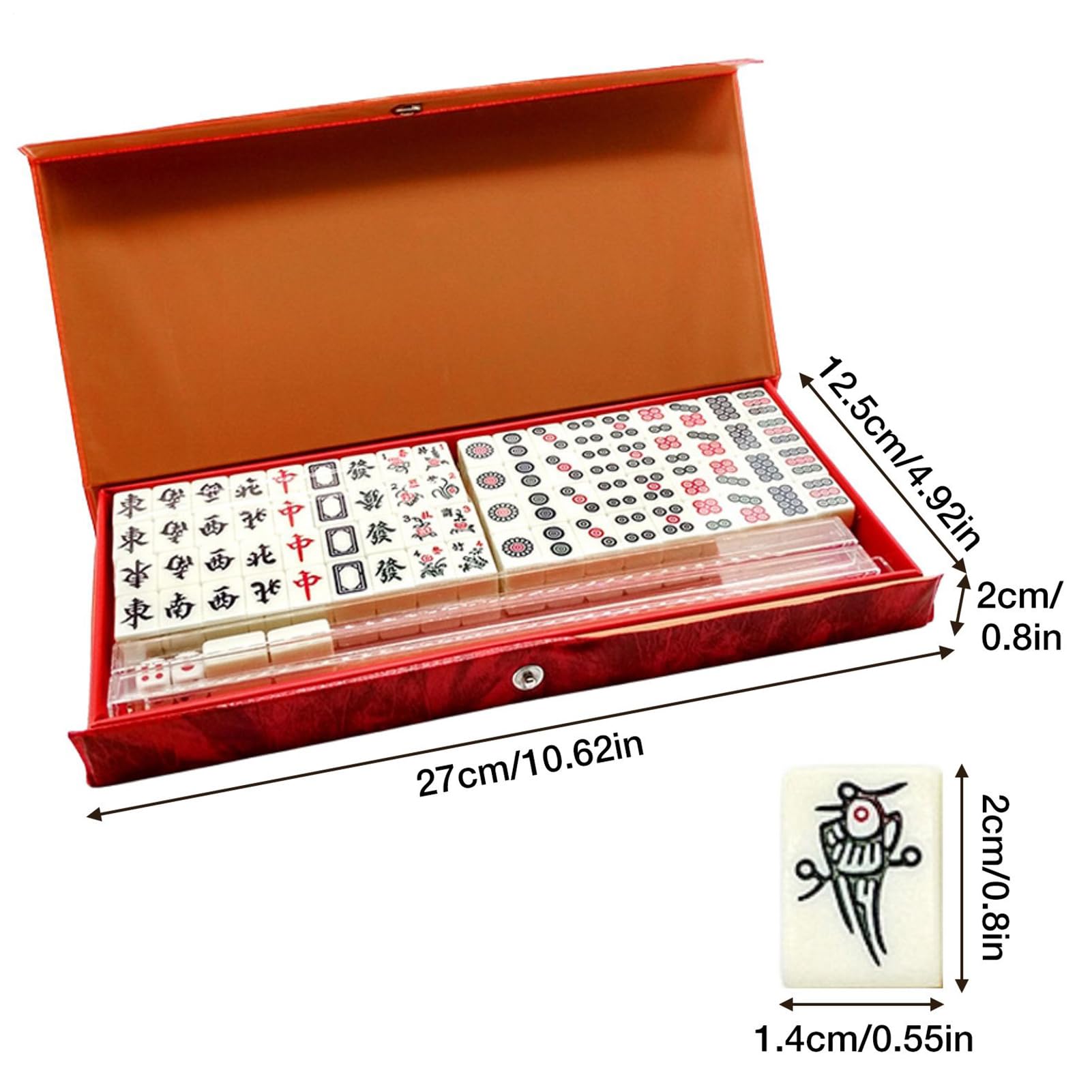 Genérico Set Completo De Fichas De Mahjong 144 Piezas | Juego De Mahjong Chino Tradicional con 2 Cartas De Repuesto Y 2 Dados | Mahjongs Portátil para Viajes Reuniones Familiares Jugadores Adultos