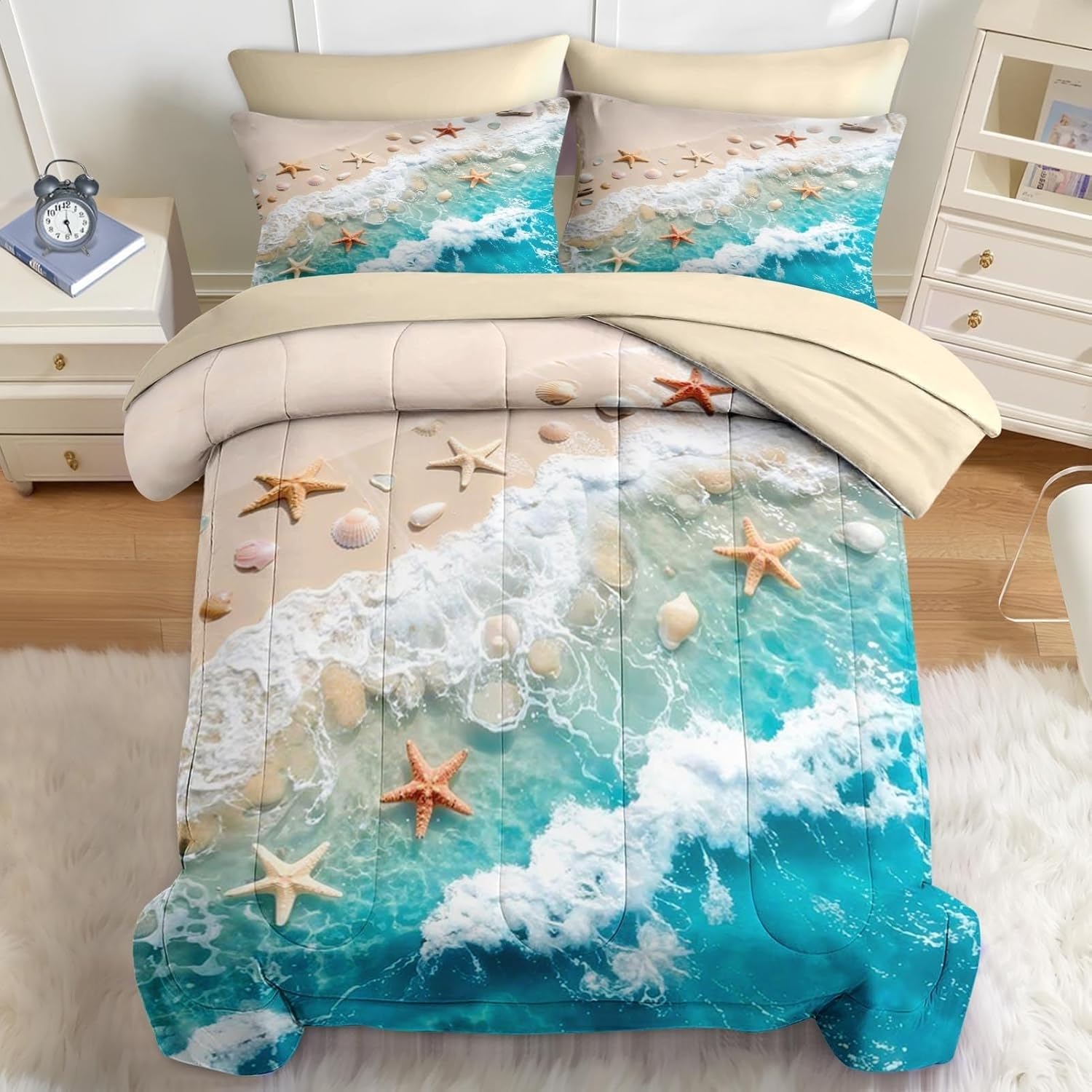 Couette 240x260 Chaude pour lit 2 personnes motif plage adulte sans housse