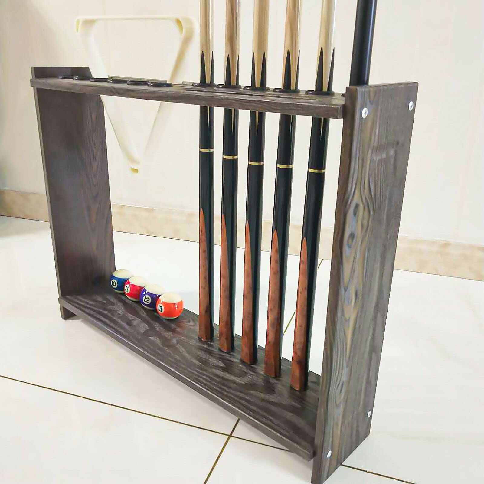 12 Holes Pool Cue Rack w/Billiard Triangle Billiard Racks Display Floor Pool Cue Storage Floor Stand Billiard Stick Rack Cues for Indoor Bars Sports Venues