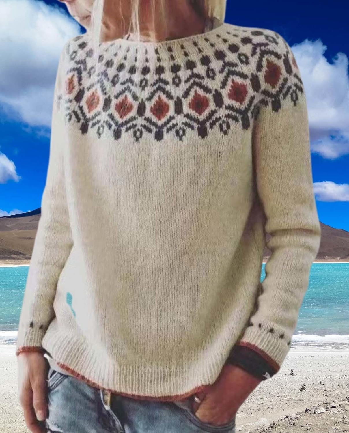 Womens Pullover Vintage Sweater Casual Loose Long Sleeve Knitted Sweater Autumn and Winter Striped Vintage Designs - Image 5