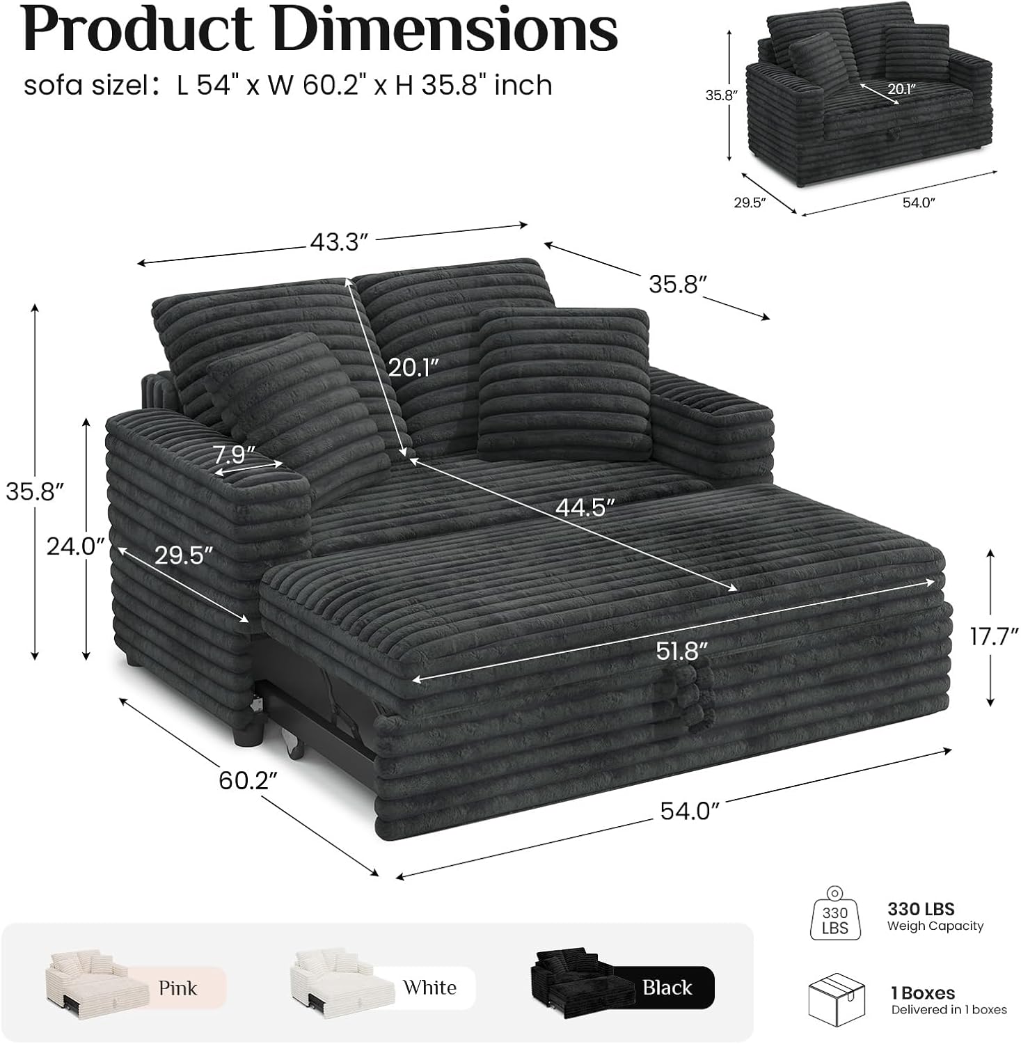 Belffin Upholstered Chaise Lounge Pull Out Sofa Bed with Pillows Couch Bed Sofa Pull Out Couch Sleeper Chair for Living Room Plush Corduroy (Grey)