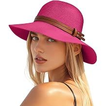 Sun Hats for Women Straw Summer Beach Hat UPF 50+ UV Sun Protection Wide Brim Packable Foldable Bucket Garden Sunhat