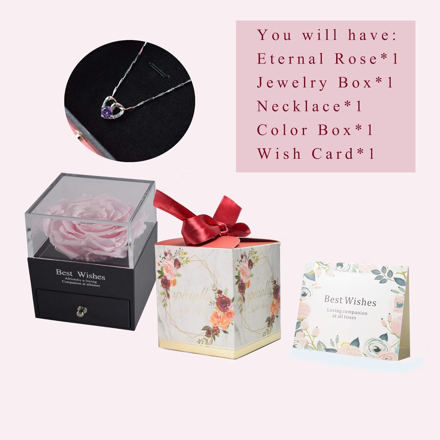 Amazon Co Jp プリザーブドリアルローズ ネックレス付き 永遠のバラの花 ジュエリーボックス 永遠に枯れない 花 ロマンチックなギフト 彼女 バレンタインデー 母の日 誕生日 記念日 ピンク ジュエリー