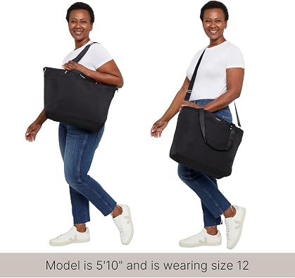 Baggallini Carryall Tote - Lightweight Nylon Zipper Top Weekender Travel Beach Bag w/Luggage Sleeve