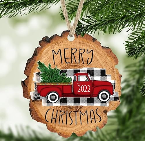 Christmas For All Pickup 2022 Amazon.com: Christmas Ornament Merry Christmas 2022 Red Vintage Truck -  Faux Wood Slice Ornament : Handmade Products