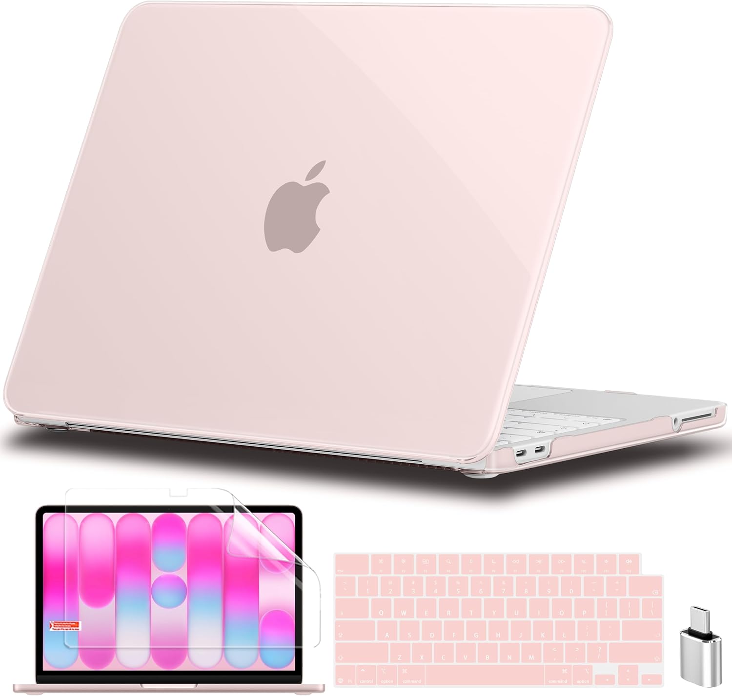CeeVian Compatible with MacBook Neo Case 13 inch 2026 Release Model A3404,Glossy Hard Shell Protective Cover with Keyboard Skin, Screen Protector, USB-C Adapter Crystal Blush