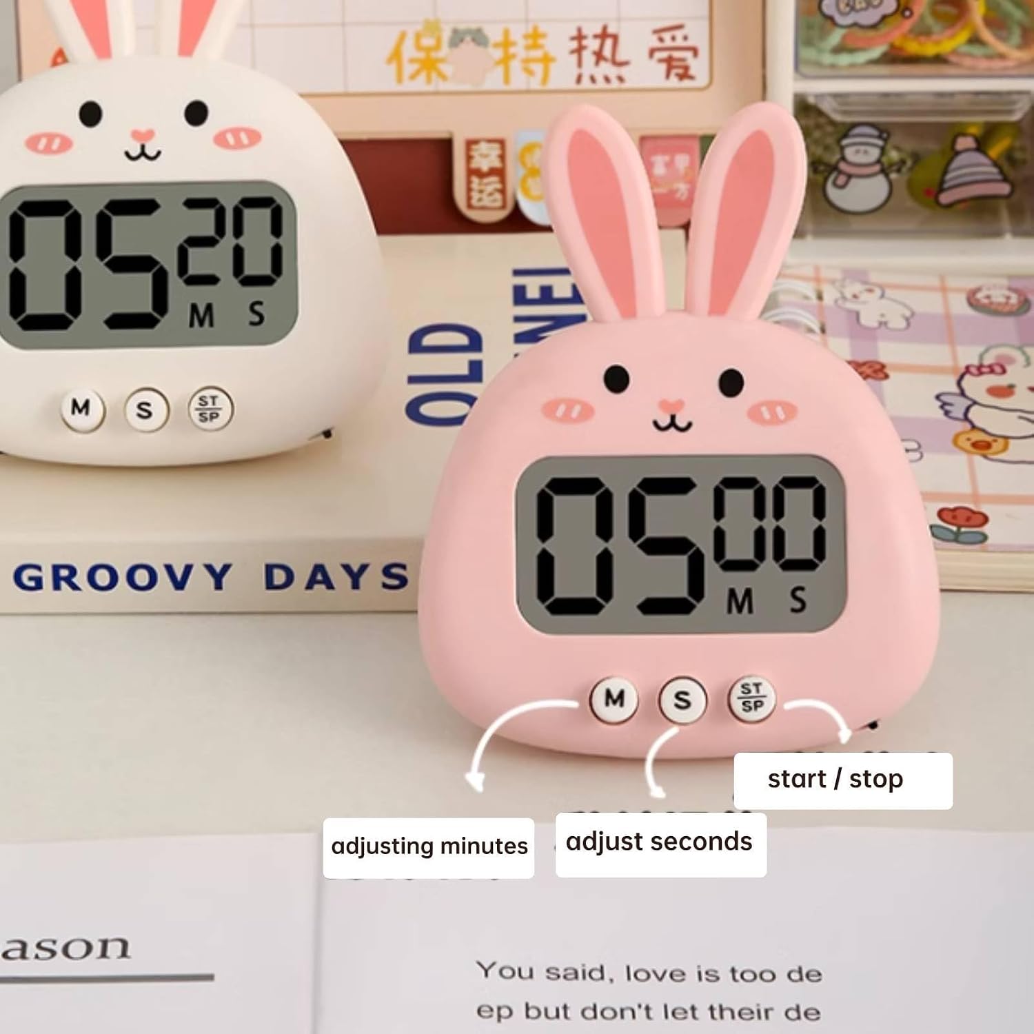 Cute Digital Desk Timer, Cute Digital Kitchen Timer Digital Magnetic Digital Cooking Timer LCD Large Screen Visual Clock Hangable Alarm Clock with Stand for Family School Office