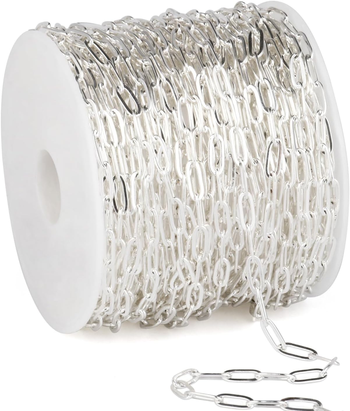 33 Feet Silver Paperclip Chains Roll, 2.5MM Silver Plated Brass Paperclip Oval Cable Link Chains Spool Bulk for Jewelry Making DIY Craft