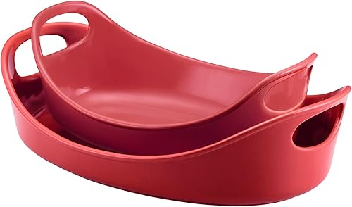 Rachael Ray Solid Glaze Ceramics - Juego de utensilios para hornear y hornear (2 piezas, color rojo)