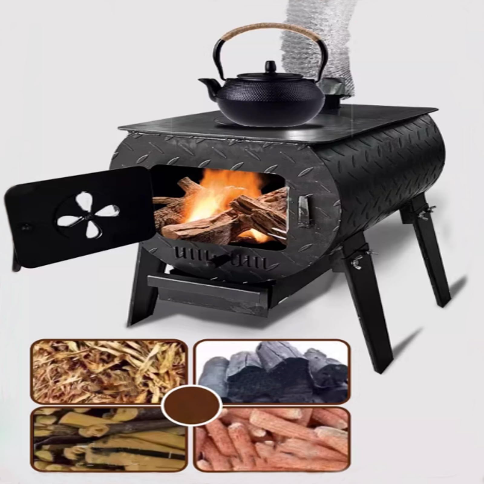 Stufa A Legna In Ferro Multifunzionale Interno & Esterno Skylight 20cm & Piedi Rimovibili, Scatola Delle Ceneri A Tiro Campeggio Casa Barbecue(50 * 35 * 50cm)