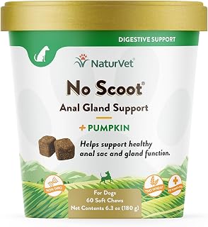 NaturVet - No Scoot for Dogs - 60 Soft Chews - Plus Pumpkin - Supports Healthy Anal Gland & Bowel Function - Enhanced with Beet Pulp & Psyllium Husk