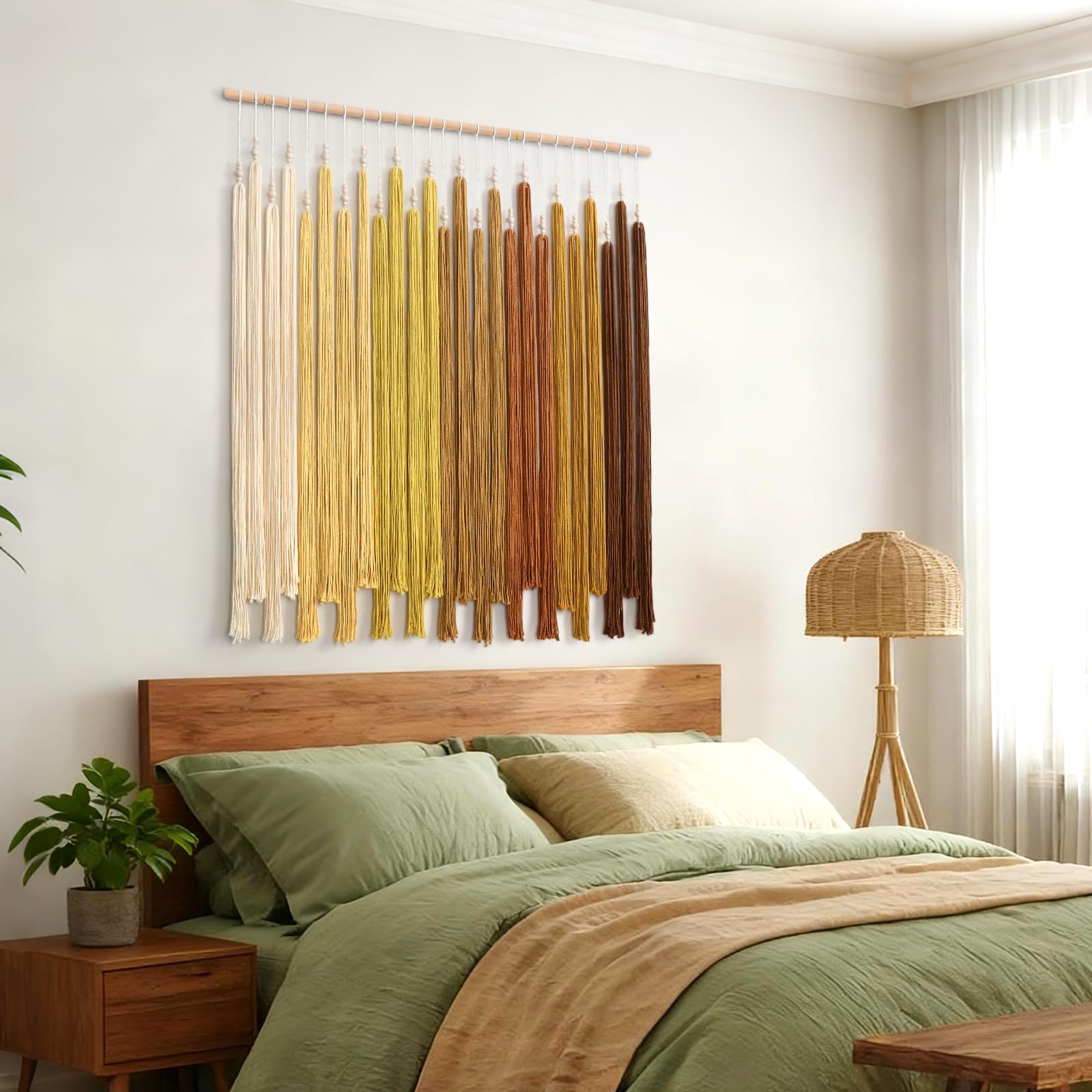 UXORSN Arazzo da parete grande macramè, stile bohémien, chic, con nappa, giallo, sfumato, geometrico, estetico, bohémien, tessuto a mano, per camera da letto, soggiorno, ufficio, decorazione da parete